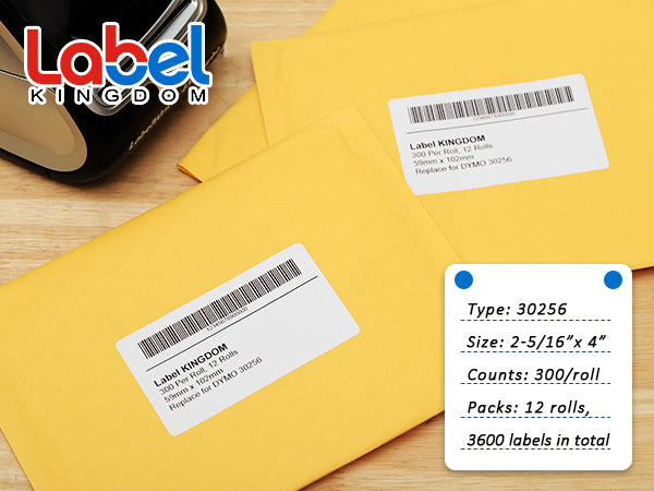 Label KINGDOM 12 Rolls 2-5/16" x 4" Thermal Labels Replace for DYMO 30256 Address Barcode Labels for DYMO Label Writer 450 Twin Turbo, 4XL Desktop Printers