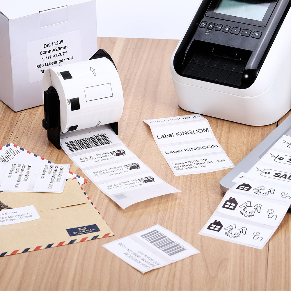 Label KINGDOM Replace Brother (2.4 x 1.1 in) DK-1209 White Label for Small Address/Barcode Labels, Roll of 800 Stickers use with QL-800 Printer, 29 x 62mm (5 Rolls+ 1 Reusable Cartridges)
