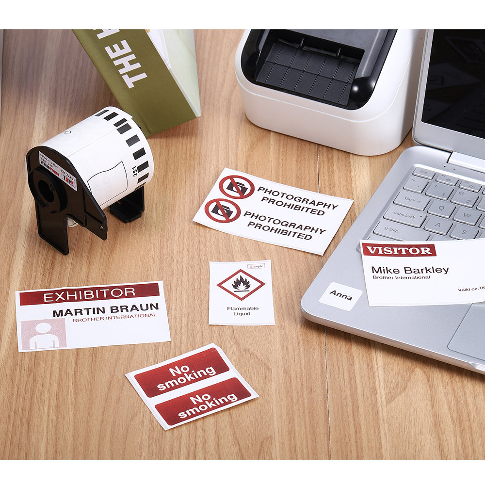 Label KINGDOM Replace for Brother DK-2251 Black/Red on White Paper Tape, 2.4 in x 50 ft Continuous Length Label Use with Brother QL-800 Printer Shipping (6 Rolls+ 1 Frame)