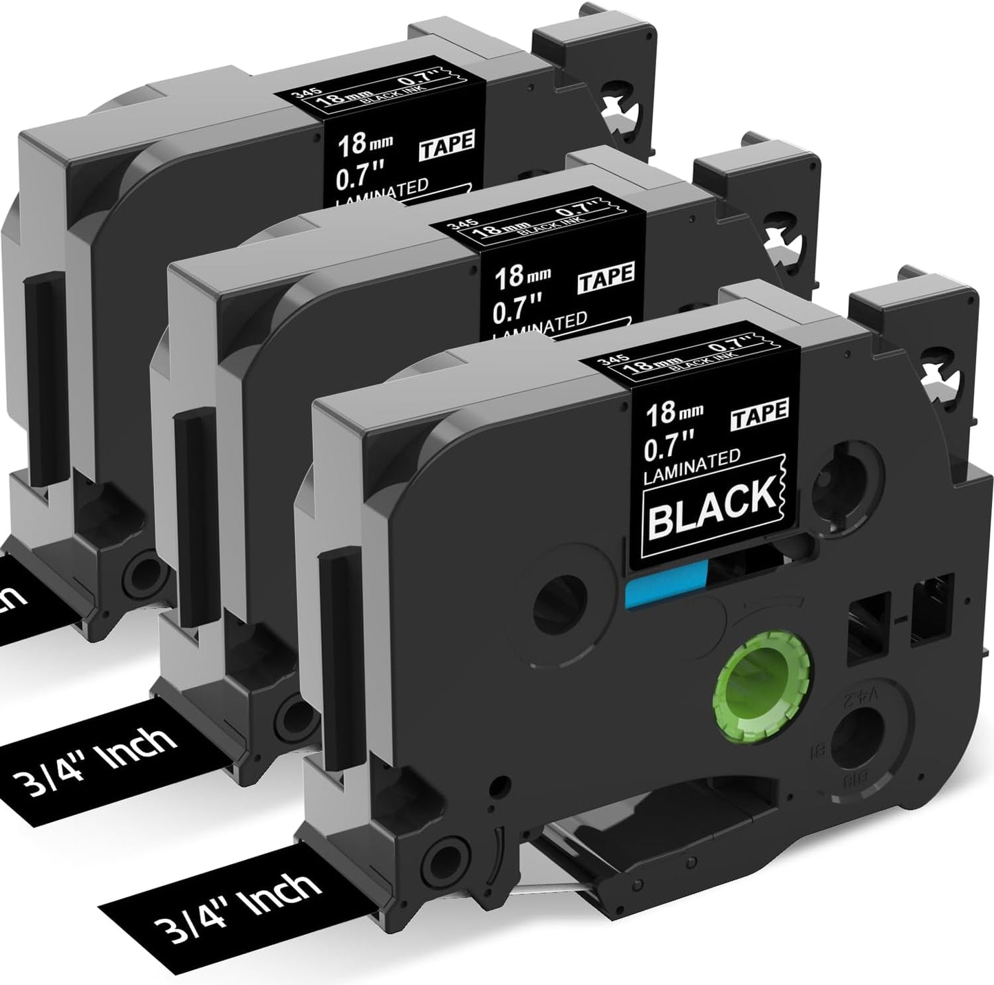 18mm White on Black Label Tape Replacement for Brother TZe-345 TZe345 Tz Tape 18mm 0.7 Laminated Black 3/4" Compatible with Brother P Touch TZe Black Tape 18mm for PTD400 PTD410 PTD600, 3-Pack