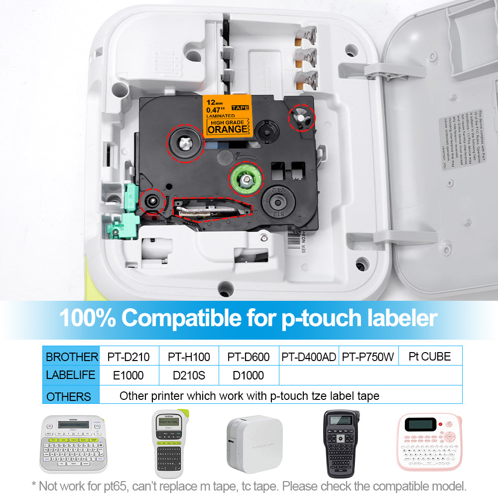 Label KINGDOM Label Compatible with Brother P Touch TZe-B31 Black on Orange Fluoresent Label Maker Tape for PTH110 PTD600 PTD400AD Ptouch Cube, 12mm 0.47 Inch x 26.2 Feet 8m, 2-Pack