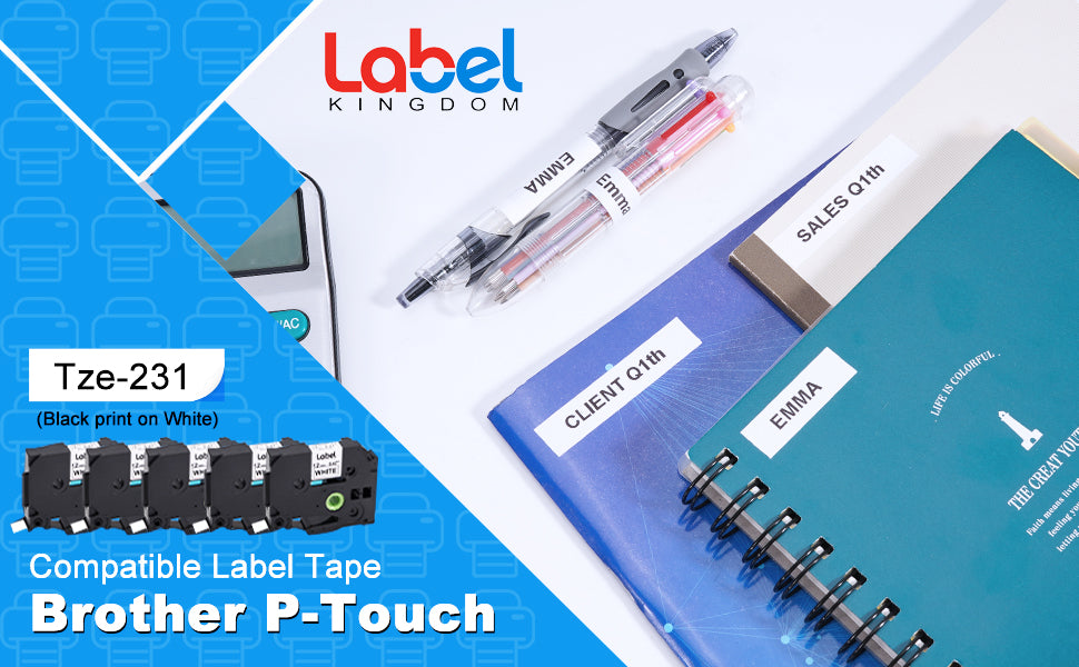 Label KINGDOM 15-Pack Tape Replace for Brother P Touch Label Maker Tape 12mm 0.47'' Tz-231 Tze-231 Label Maker Refills for PTouch PT-D220 PT-H110 PT-1290 PT-D610BT PT-1880, Black on White