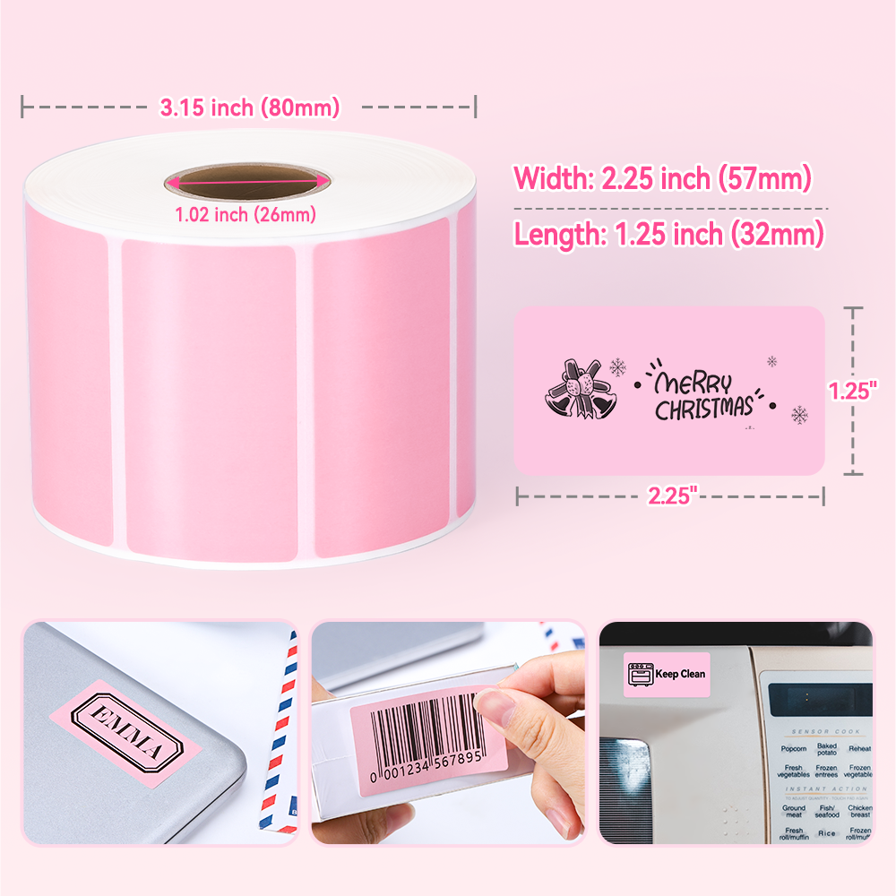 Label KINGDOM Direct Thermal Label - 2.25 x 1.25 Inch Roll of 1000 Pink Sticker Labels for Barcode Label Work with Rollo Munbyn Phomemo Printer, 1 Roll