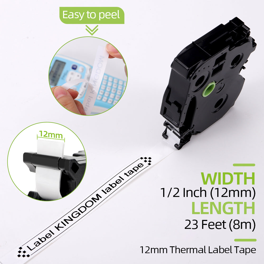 Label KINGDOM 15-Pack Tape Replace for Brother P Touch Label Maker Tape 12mm 0.47'' Tz-231 Tze-231 Label Maker Refills for PTouch PT-D220 PT-H110 PT-1290 PT-D610BT PT-1880, Black on White
