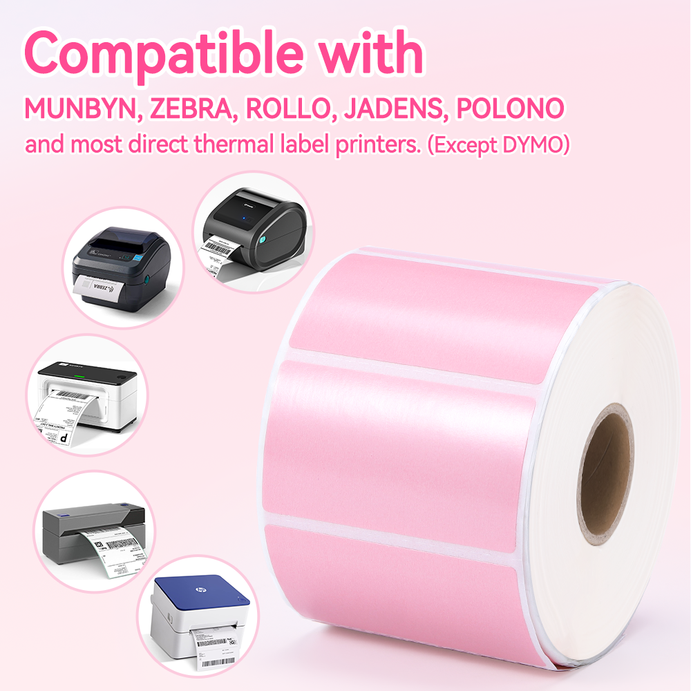Label KINGDOM Direct Thermal Label - 2.25 x 1.25 Inch Roll of 1000 Pink Sticker Labels for Barcode Label Work with Rollo Munbyn Phomemo Printer, 1 Roll