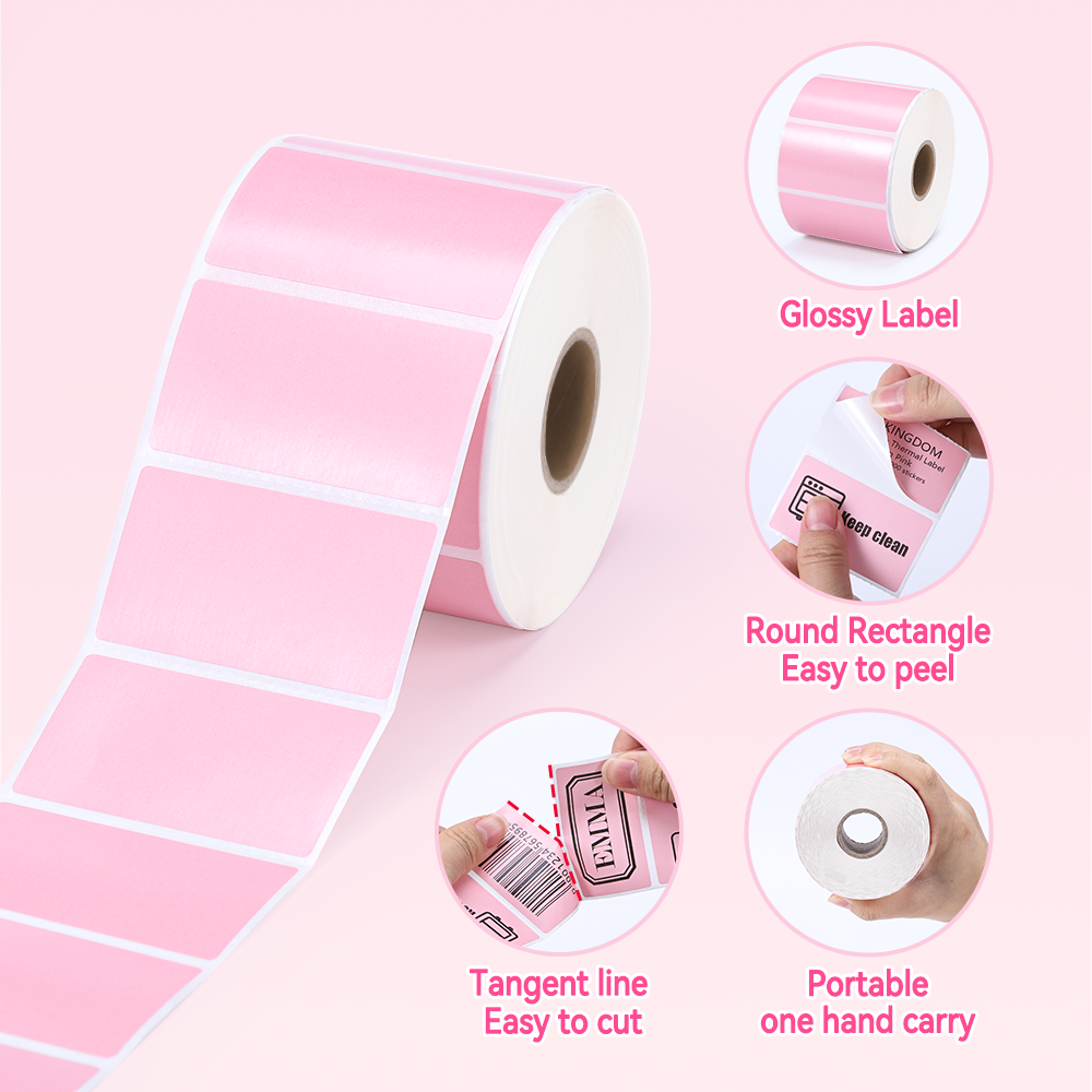 Label KINGDOM Direct Thermal Label - 2.25 x 1.25 Inch Roll of 1000 Pink Sticker Labels for Barcode Label Work with Rollo Munbyn Phomemo Printer, 1 Roll
