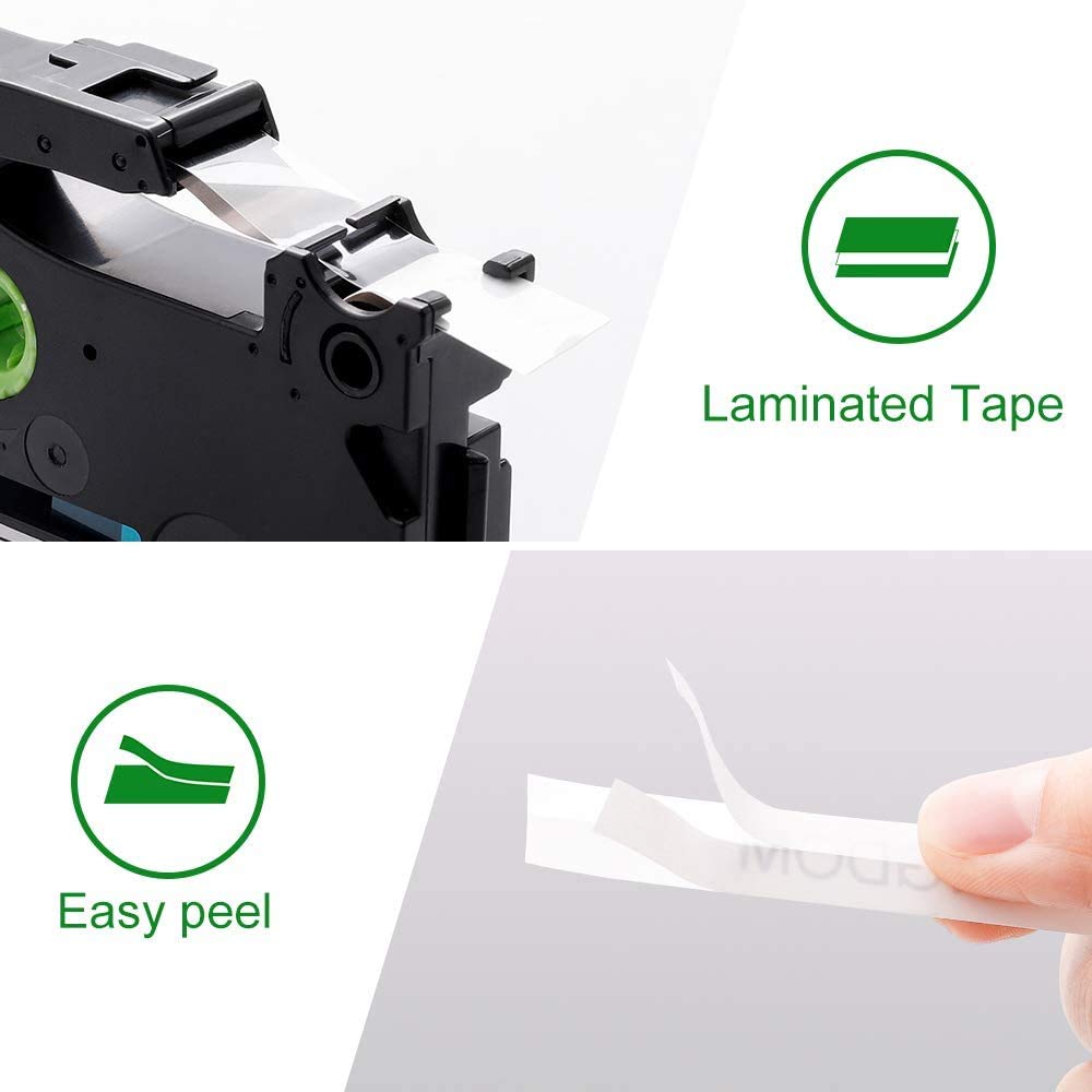 Label KINGDOM Compatible Tape Replacement for Brother P-Touch TZe-131 TZ-131 Label Tape 12mm 0.47 Inch Laminated TZ Tape, Black on Clear for P-Touch PT-D210 PT-H110 PT-D400 Label Maker, 5-Pack