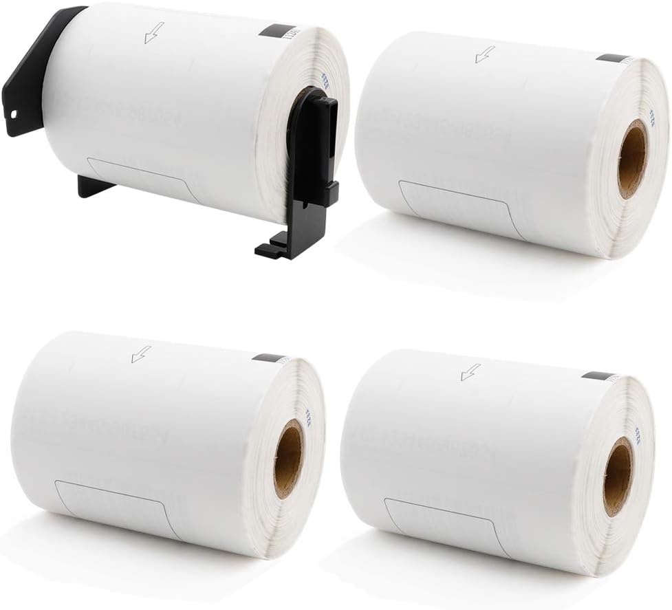 Label KINGDOM Replace for DK-1241 Die-Cut 4" x 6" Brother Large Shipping White Paper Labels (102 mm x 151 mm) 200/ Roll DK Labels for Brother QL-1110NWB (4 Roll + 1 Detachable Frame)