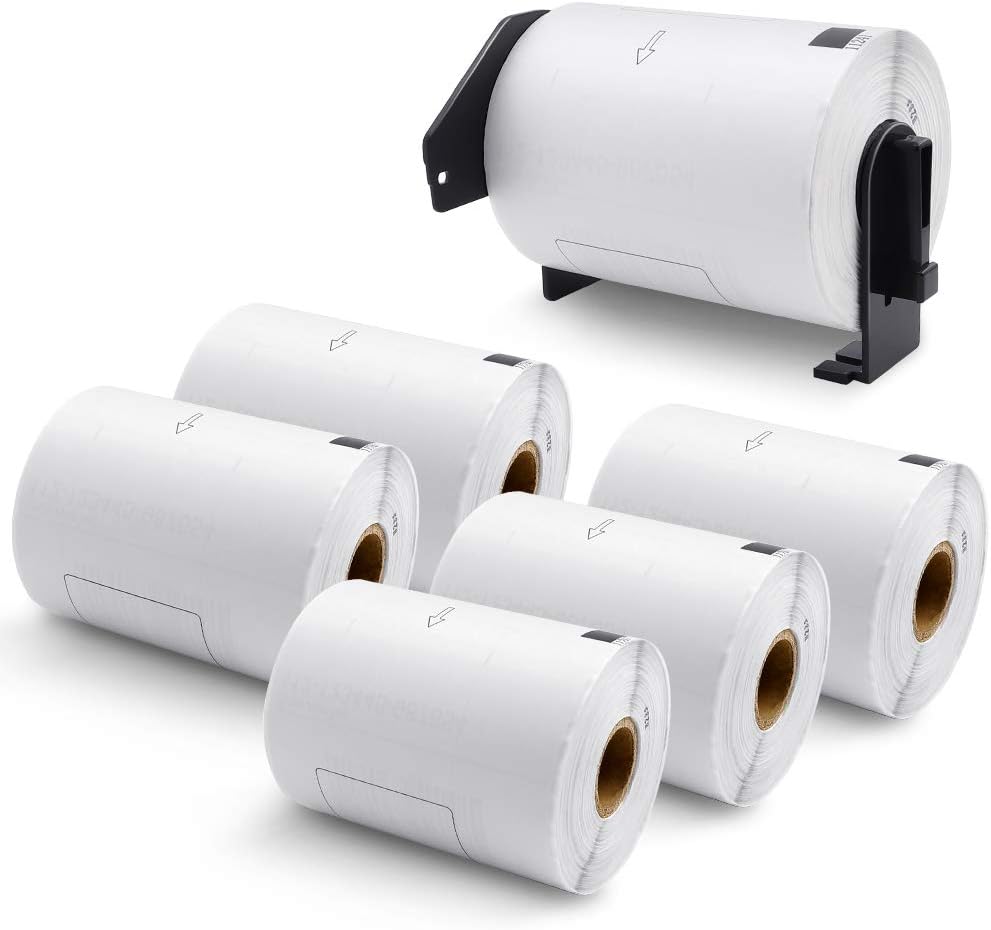 Label KINGDOM Replace for DK-1241 Die-Cut 4" x 6" Large Shipping Paper Label (102 mm x 151 mm) 200/ Roll DK Adress Labels for Brother QL-1100 (6 Roll + 1 Detachable Frame)