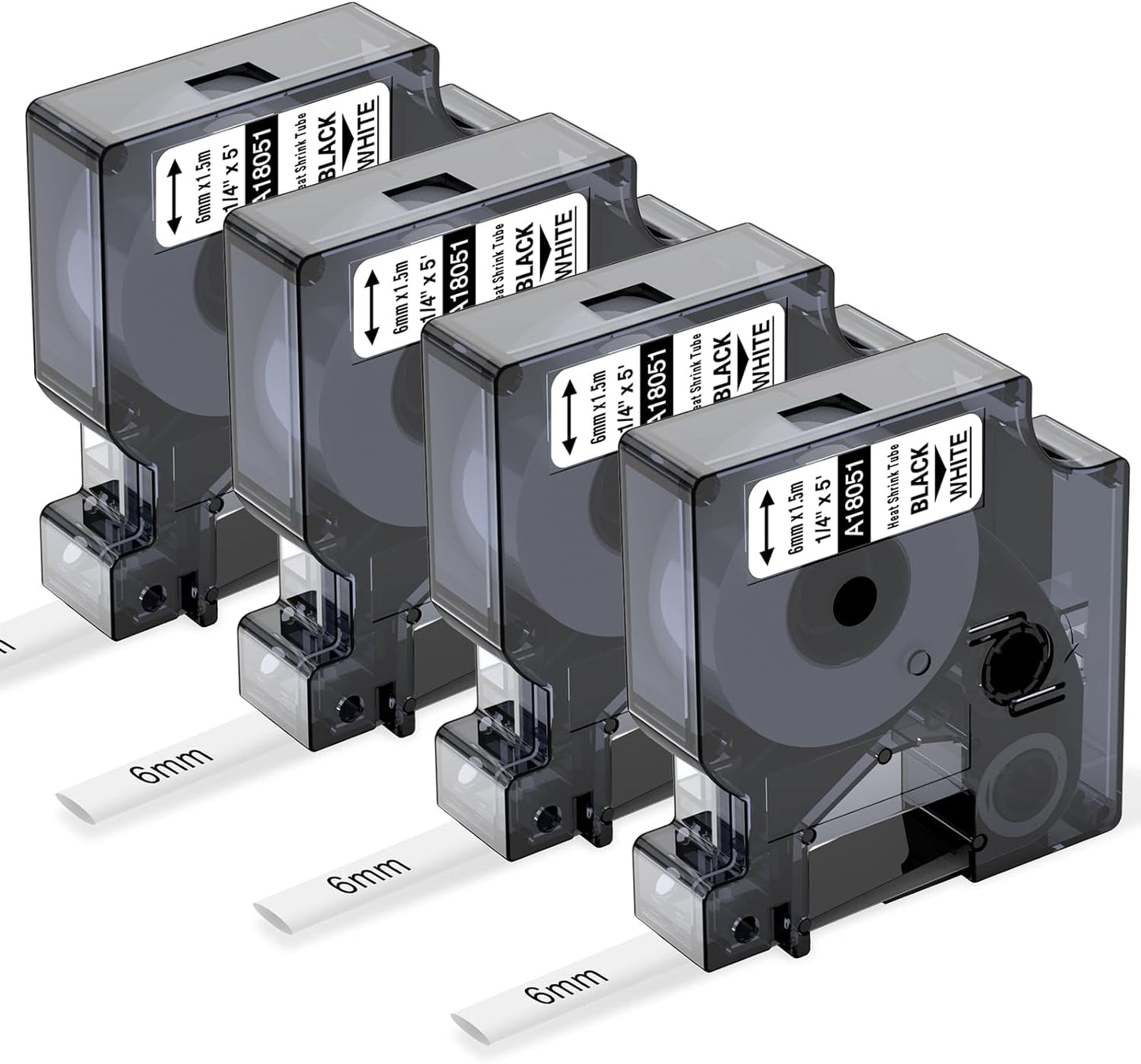 Label KINGDOM Rhino A18051 Heat Shrink Labels Replace for DYMO 18051 Heat Shrink Tube Wire Labels 1/4" 6mm Rhino Label Tape Black on White for DYMO Rhino 4200, 5200, 6000 Label Maker, 4-Pack