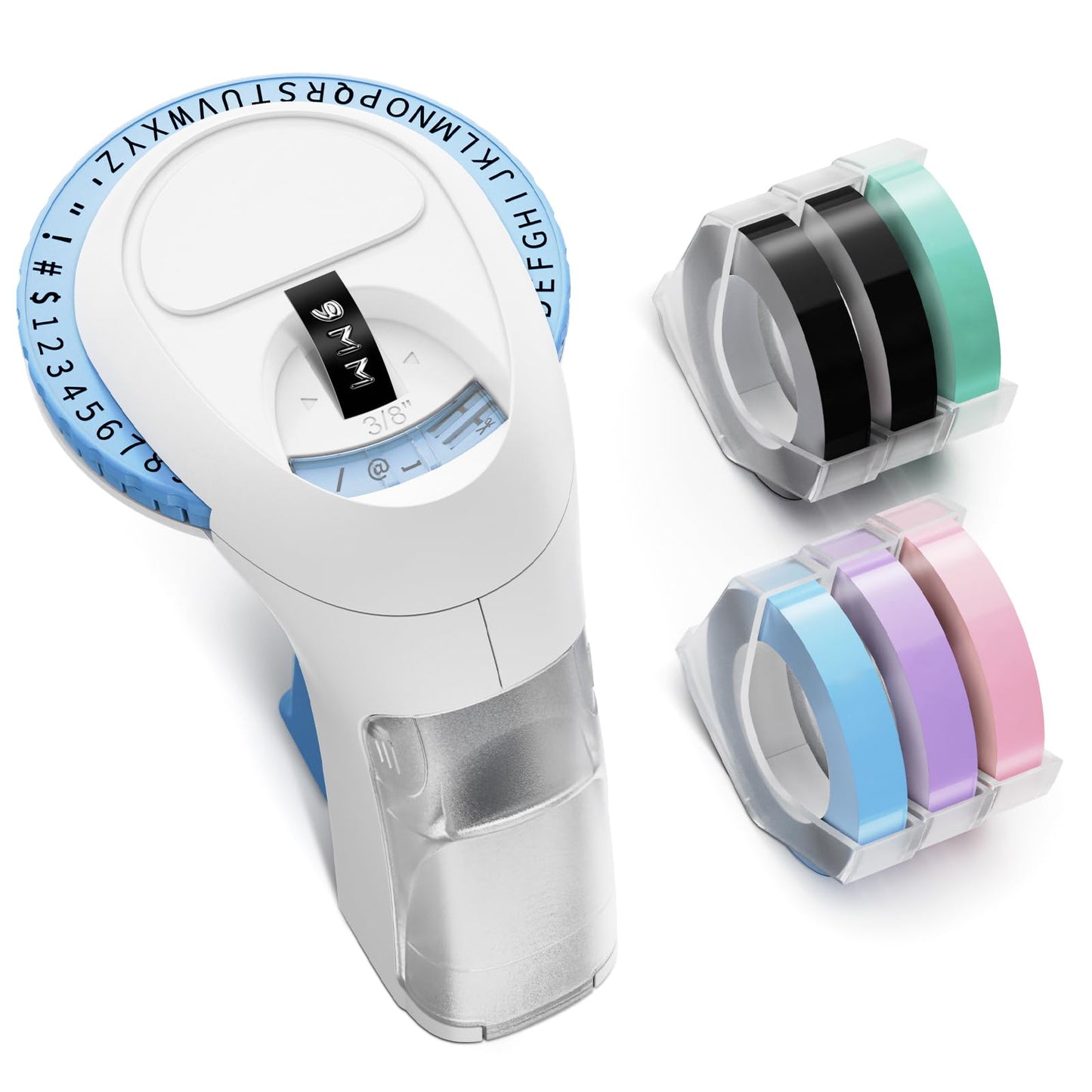 Label KINGDOM Embossing Label Maker With 6 Label Tapes, Omega Home Embossing Label Maker Using With 3D Plastic Embossing Labels 9mm x 3m, A Protable Handheld Label Maker for Home Office DIY, Blue