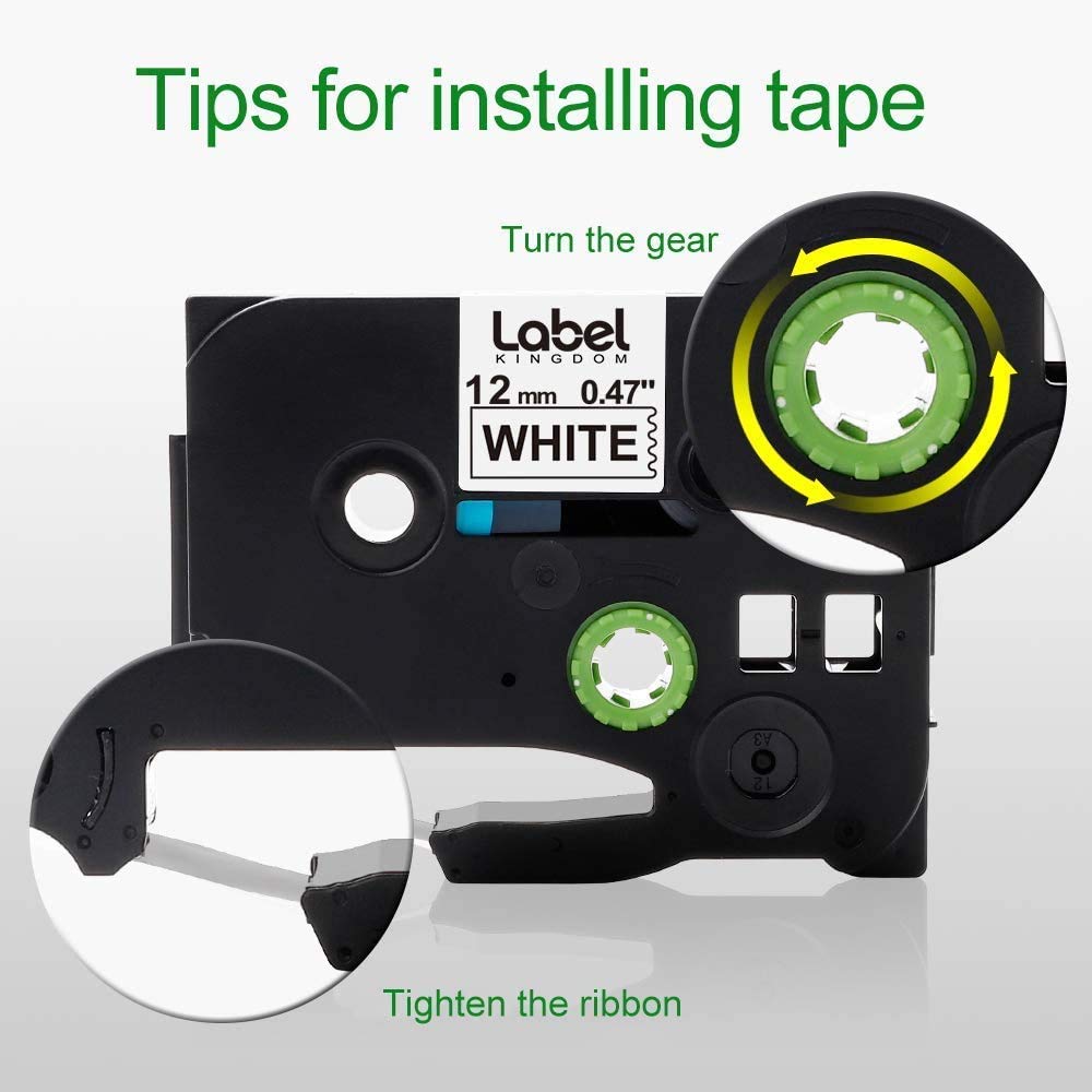 Label KINGDOM Compatible Labels Replacement for Brother P-Touch TZe Label Tape 12mm 0.47 Inch Laminated (Black on White/Clear/Red/Blue/Yellow/Green) for PTouch PT D210 H110 D400 Label Maker, 6-Pack