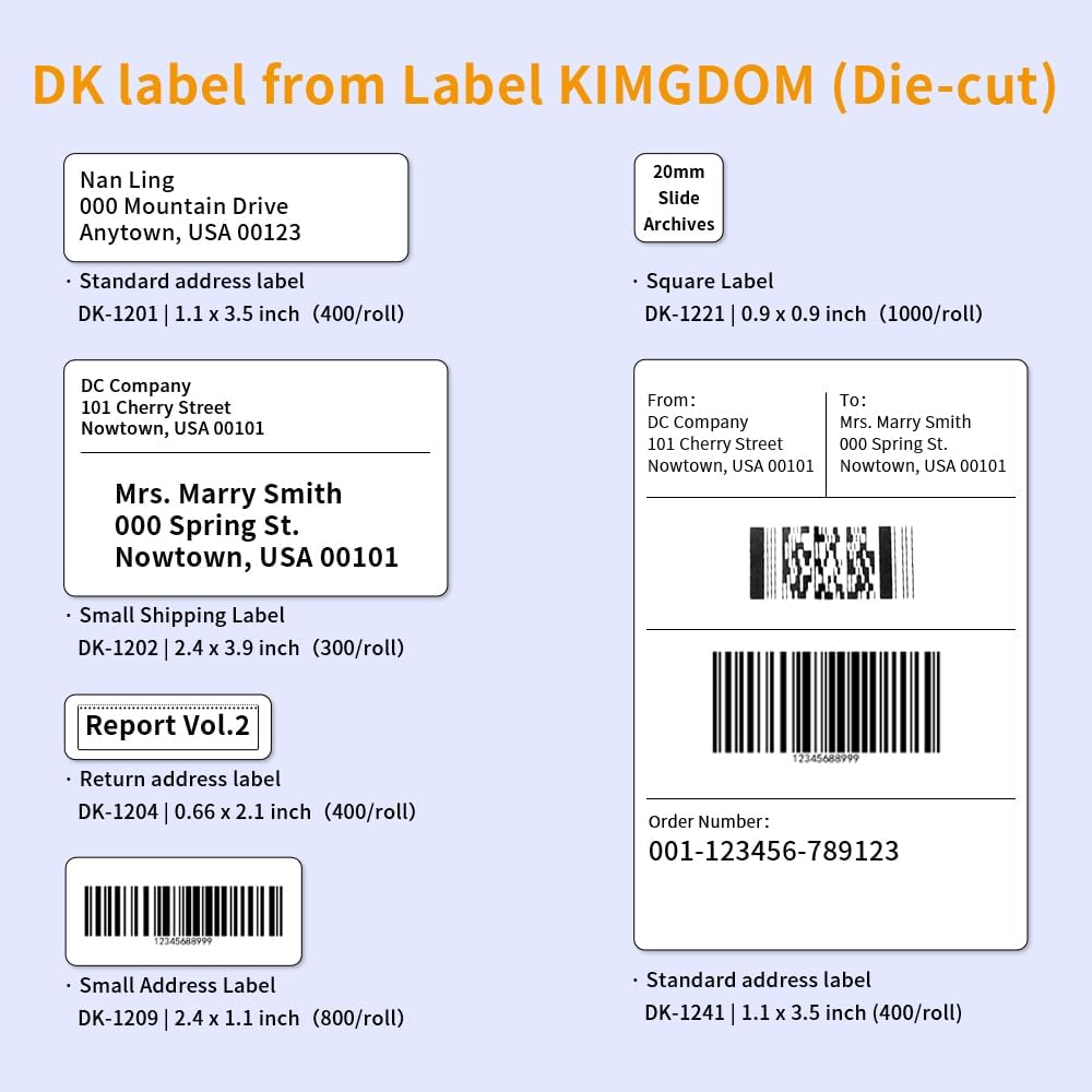 Label KINGDOM Replace for DK-1241 Die-Cut 4" x 6" Large Shipping Paper Label (102 mm x 151 mm) 200/ Roll DK Adress Labels for Brother QL-1100 (6 Roll + 1 Detachable Frame)