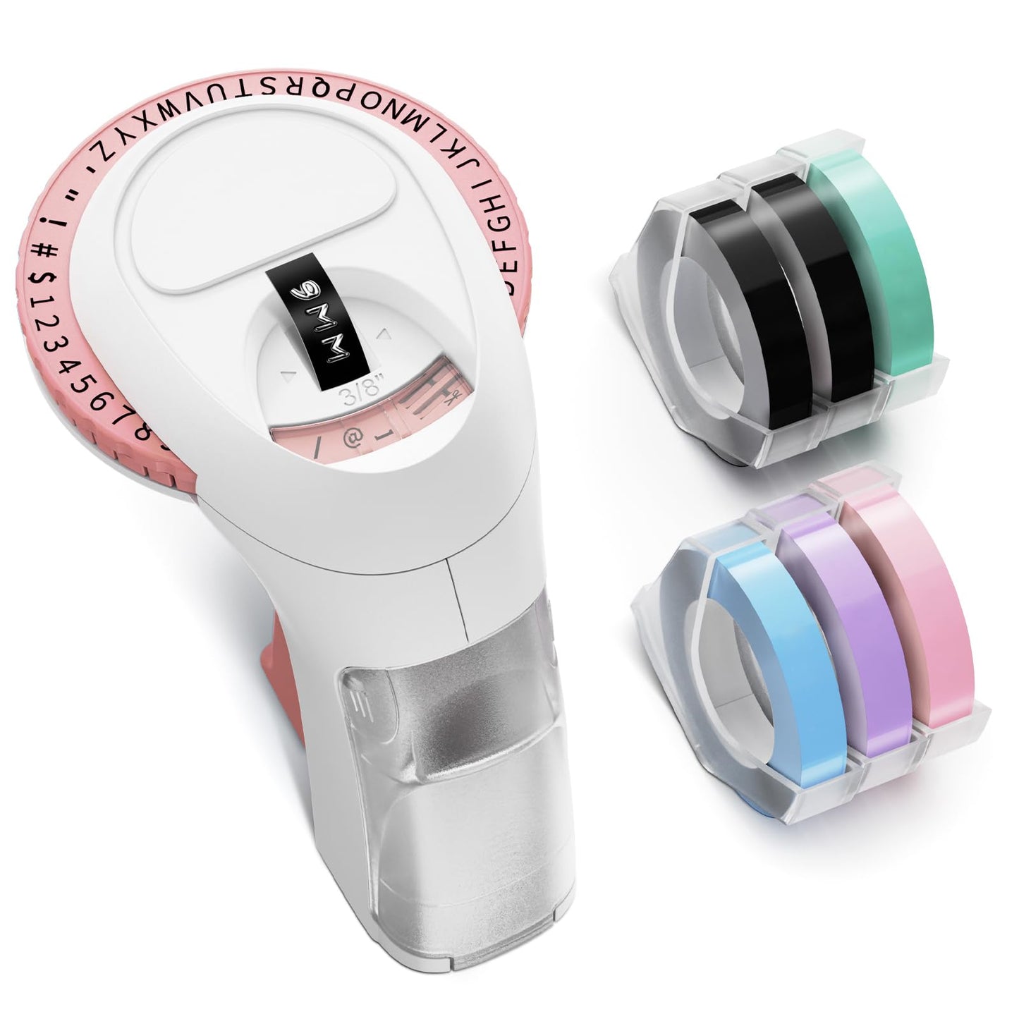 Label KINGDOM Embossing Label Maker With 6 Label Tapes, Omega Home Embossing Machine, A Protable Handheld Retro Label Maker Using With 3D Embossing Labels 9mm x 3m for Home Office DIY, Pink