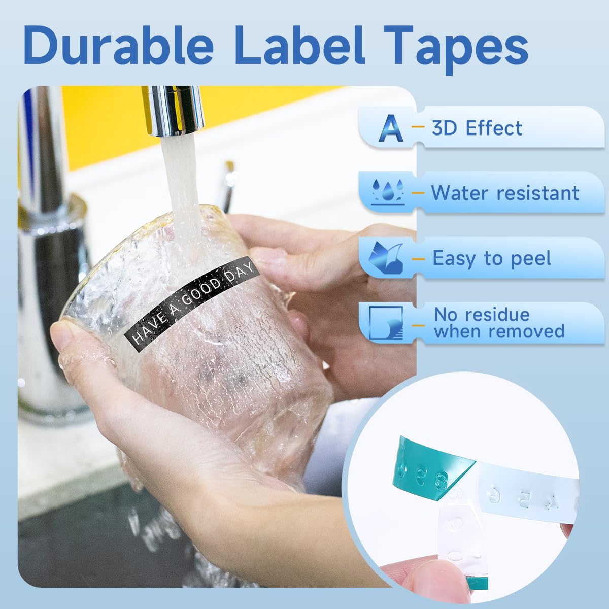 Label KINGDOM Embossing Label Maker With 6 Label Tapes, Omega Home Embossing Label Maker Using With 3D Plastic Embossing Labels 9mm x 3m, A Protable Handheld Label Maker for Home Office DIY, Blue