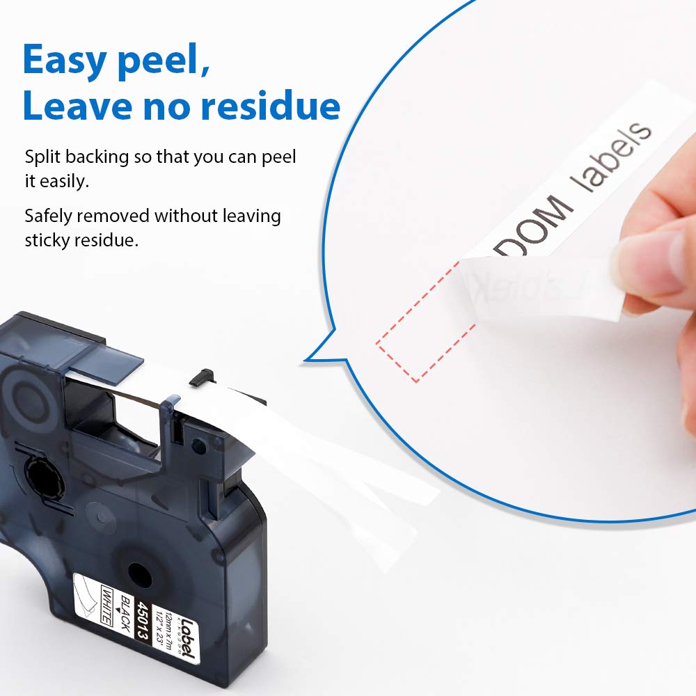 6-Pack Label KINGDOM 12mm Black on White D1 Label Tape Replacement for 45013 S0720530 Dymo Label Printer Tape, Compatible with Dymo Label Maker LabelManager PnP 260P 160 280 210D 420P