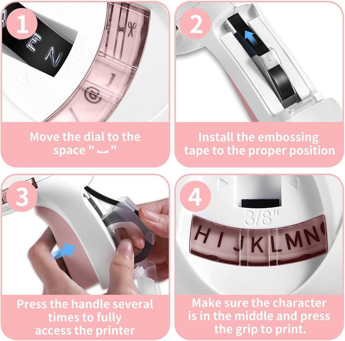 Label KINGDOM Embossing Label Maker With 6 Label Tapes, Omega Home Embossing Machine, A Protable Handheld Retro Label Maker Using With 3D Embossing Labels 9mm x 3m for Home Office DIY, Pink