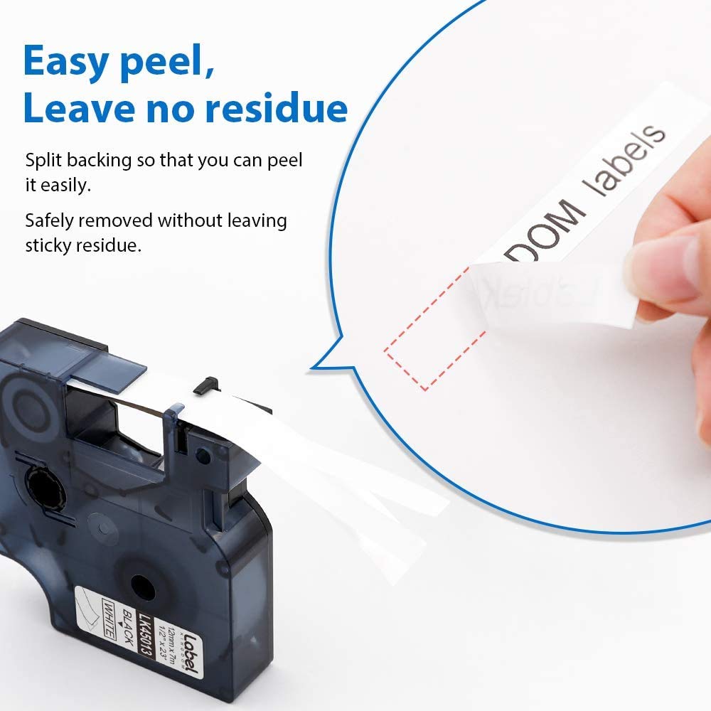 Label KINGDOM Compatible Label Refill Replacement for DYMO Standard Label Tapes Combo 45010 45013 45016 45017 45018 45019, 12mm x 7m, Refill for LabelManager PnP 260P 210D 280 6-Pack
