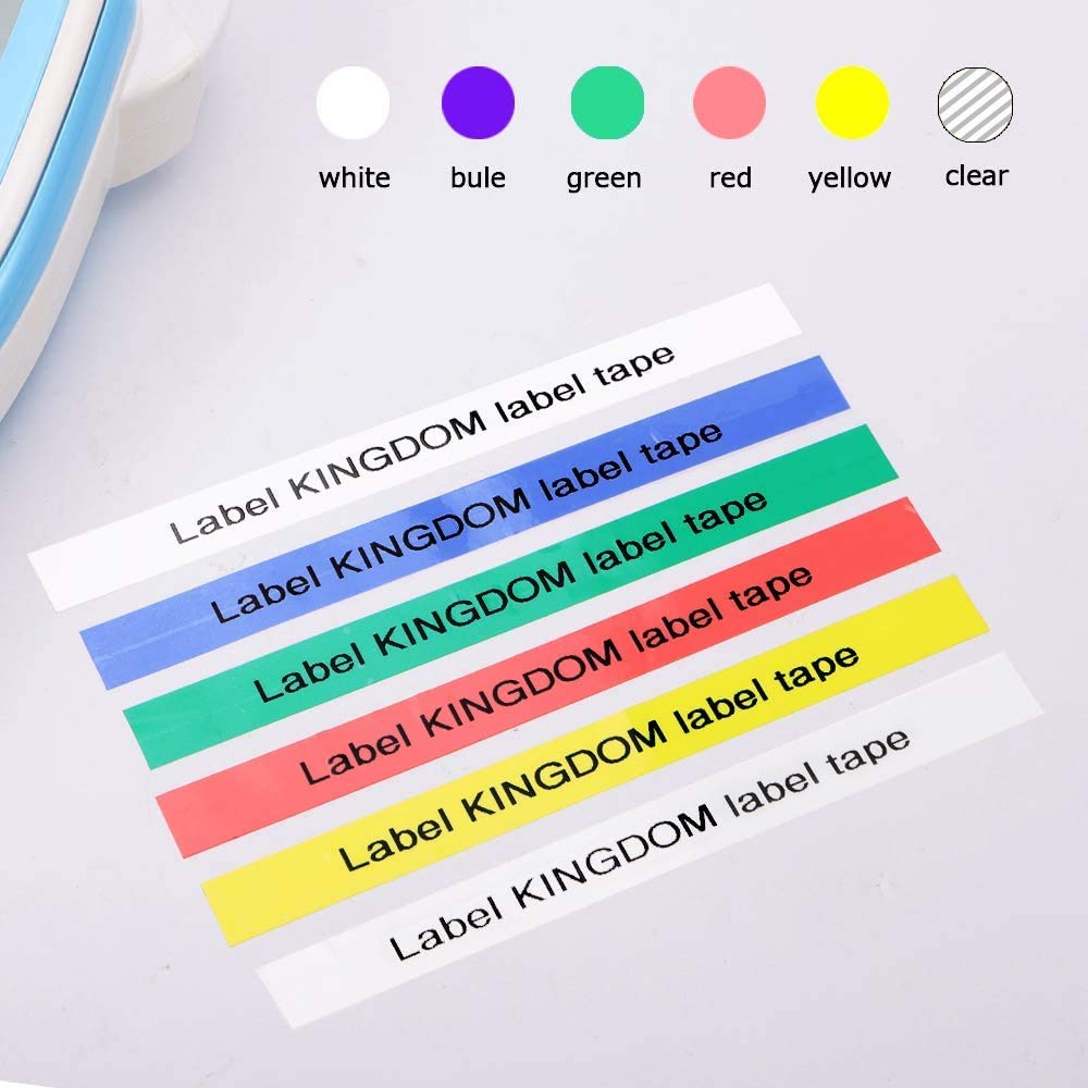 Label KINGDOM Compatible Labels Replacement for Brother P-Touch TZe Label Tape 12mm 0.47 Inch Laminated (Black on White/Clear/Red/Blue/Yellow/Green) for PTouch PT D210 H110 D400 Label Maker, 6-Pack