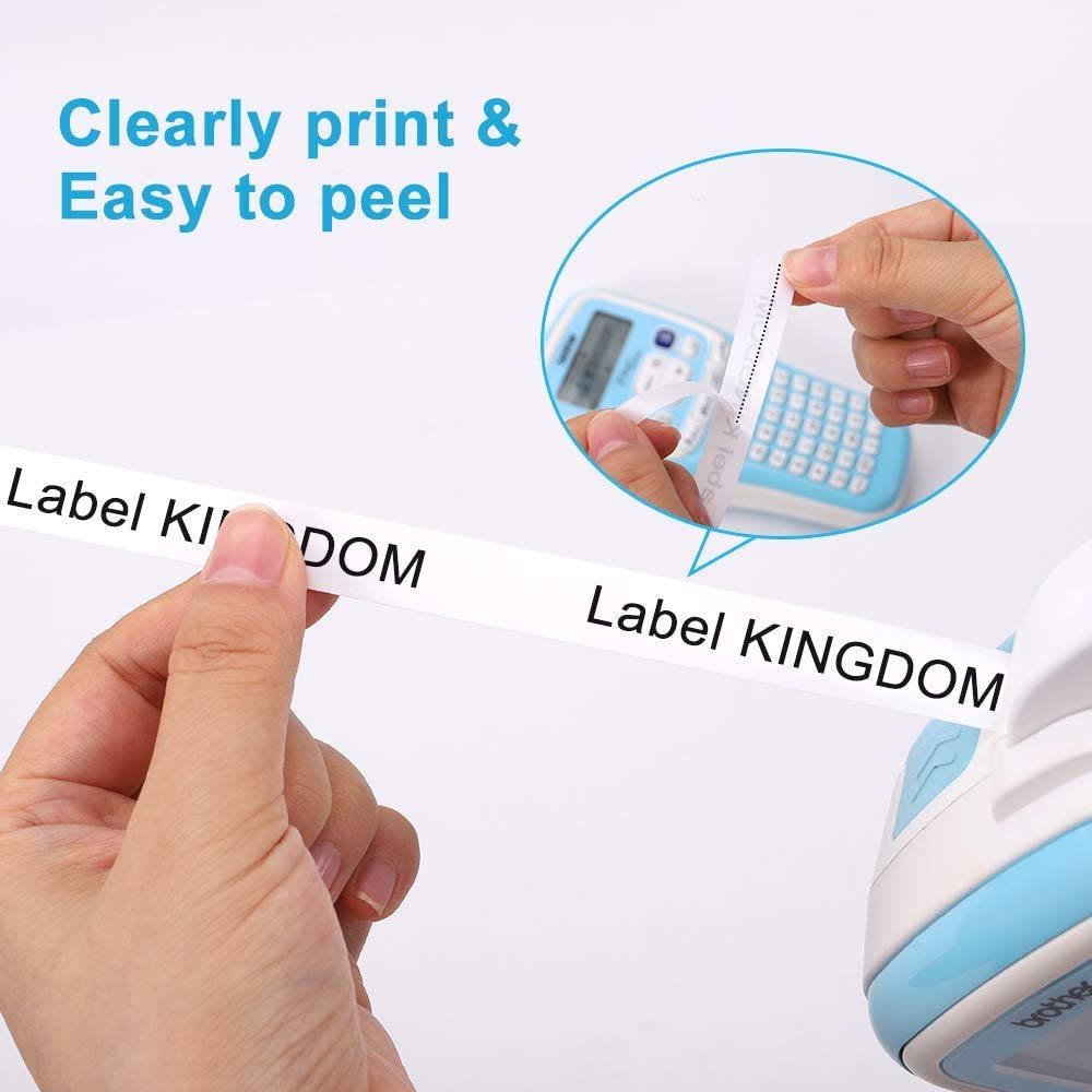 Label KINGDOM Compatible Labels Replacement for Brother P-Touch TZe Label Tape 12mm 0.47 Inch Laminated (Black on White/Clear/Red/Blue/Yellow/Green) for PTouch PT D210 H110 D400 Label Maker, 6-Pack