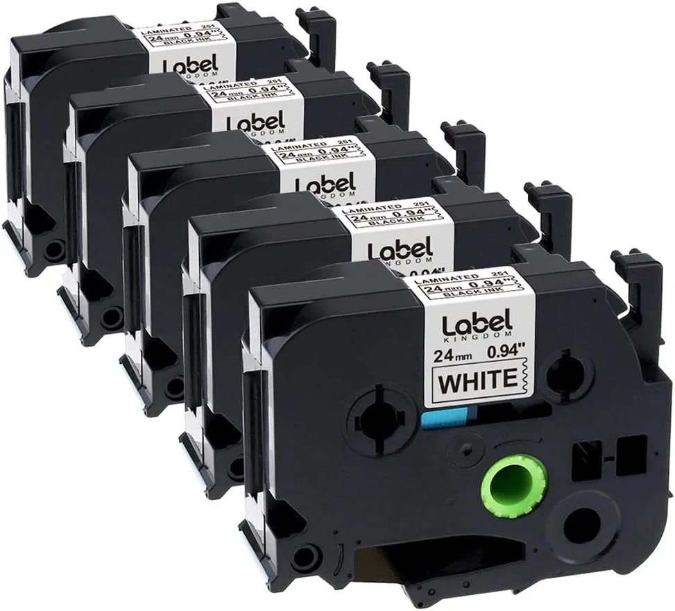 Label KINGDOM PTD610BT 24mm Label Tape 5-Pack Replacement for Brother TZe-251 P Touch Label Tape, 1 Inch Black on White for PTouch Label Maker PTD600 PTD610BT