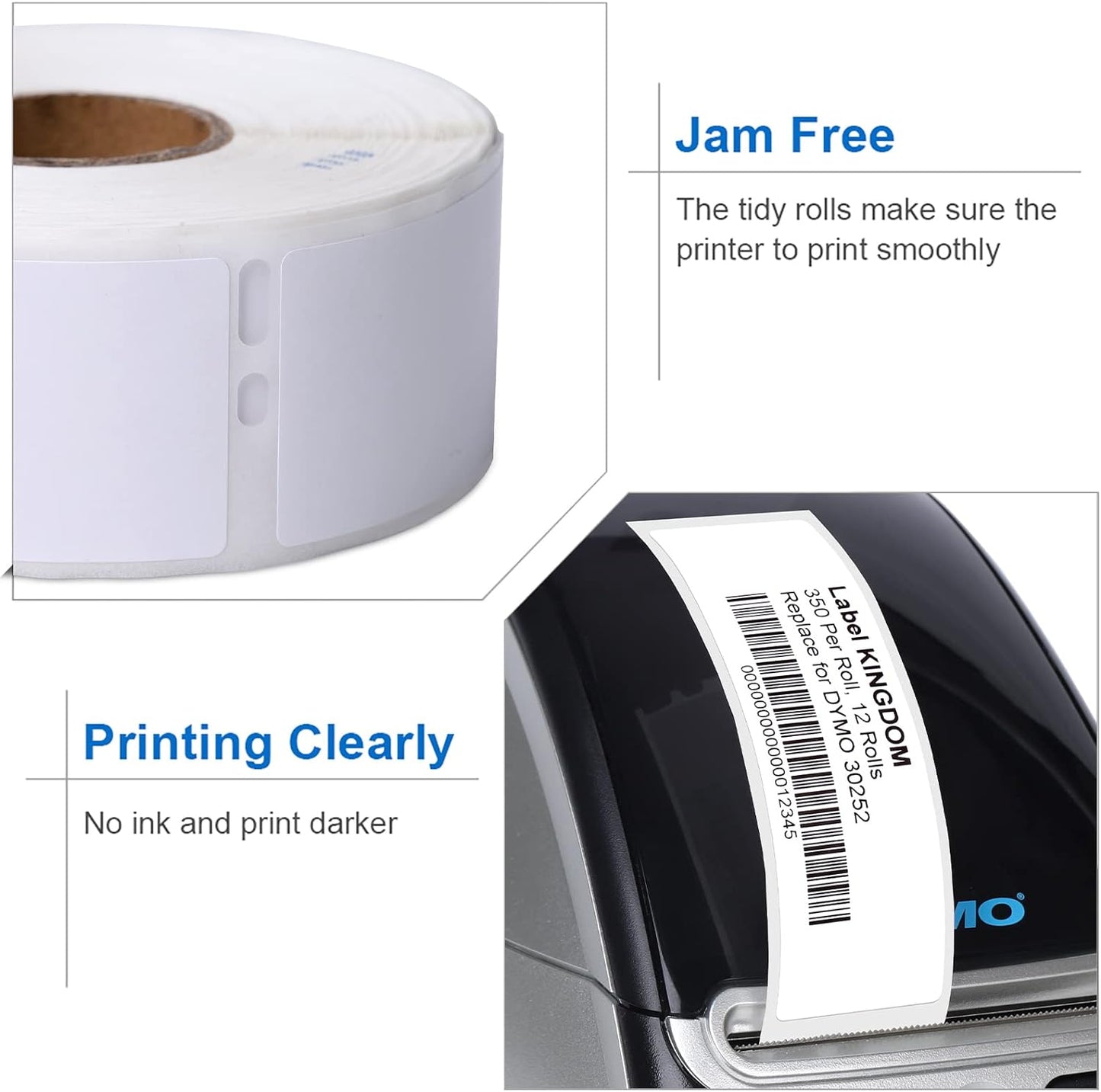 Label KINGDOM Compatible 1-1/8" x 3-1/2" Thermal Labels Replacement for DYMO 30252 Multipurpose Address Barcode Labels for DYMO Label Writer 450, 450 Twin Turbo, 4XL Desktop Printers, 12 Rolls