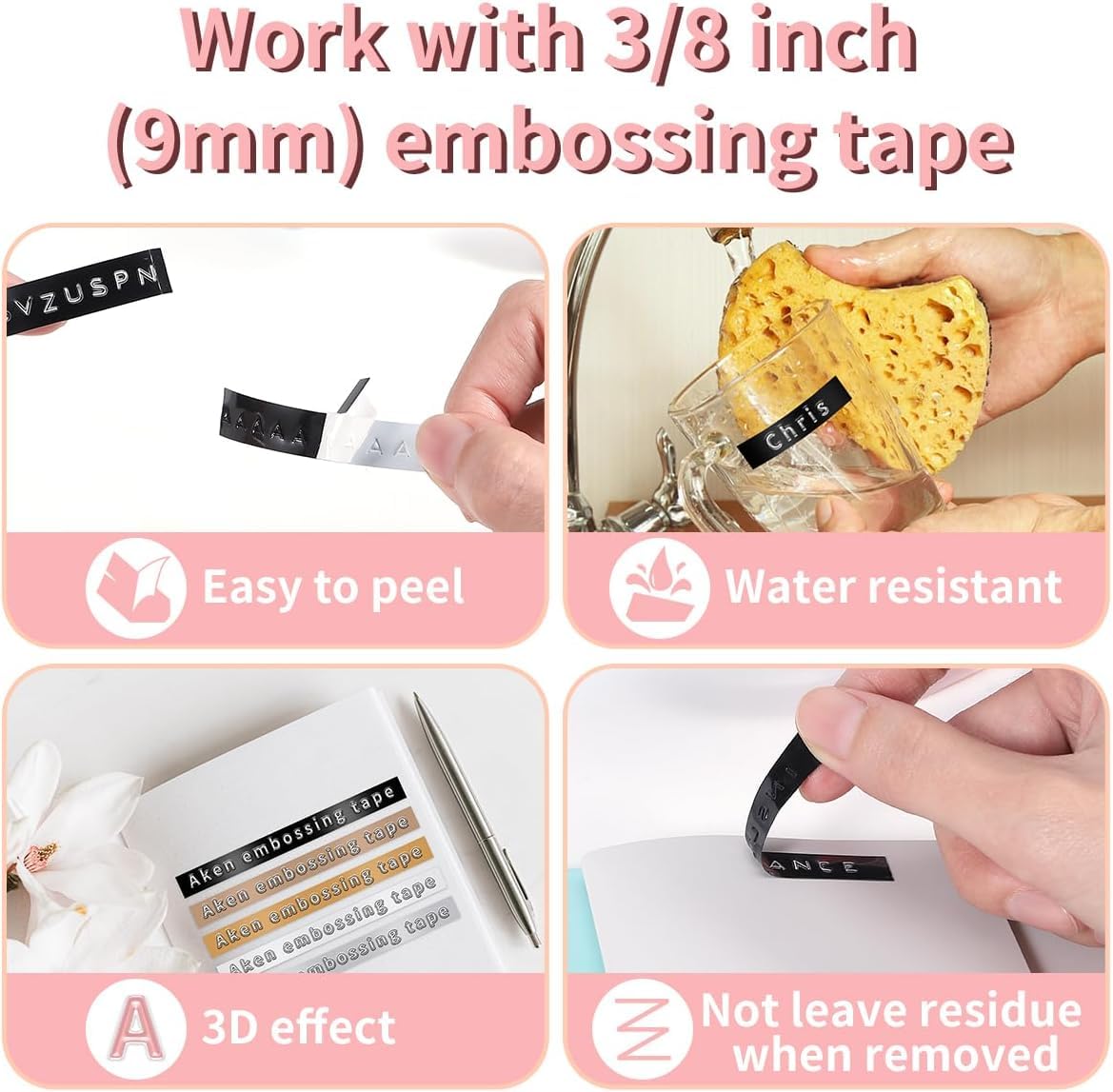 Label KINGDOM Embossing Label Maker With 6 Label Tapes, Omega Home Embossing Machine, A Protable Handheld Retro Label Maker Using With 3D Embossing Labels 9mm x 3m for Home Office DIY, Pink