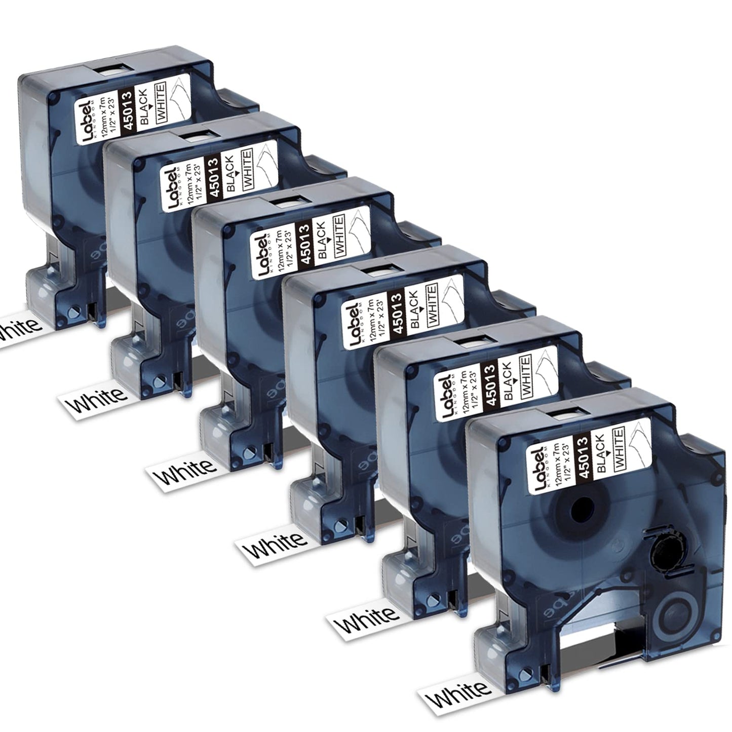 6-Pack Label KINGDOM 12mm Black on White D1 Label Tape Replacement for 45013 S0720530 Dymo Label Printer Tape, Compatible with Dymo Label Maker LabelManager PnP 260P 160 280 210D 420P