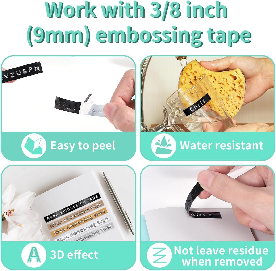 Label KINGDOM Embossing Label Maker With 6 Label Tapes, Omega Home Embossing Machine, A Protable Handheld Retro Label Maker Using With 3D Embossing Labels 9mm x 3m for Home Office DIY, Green