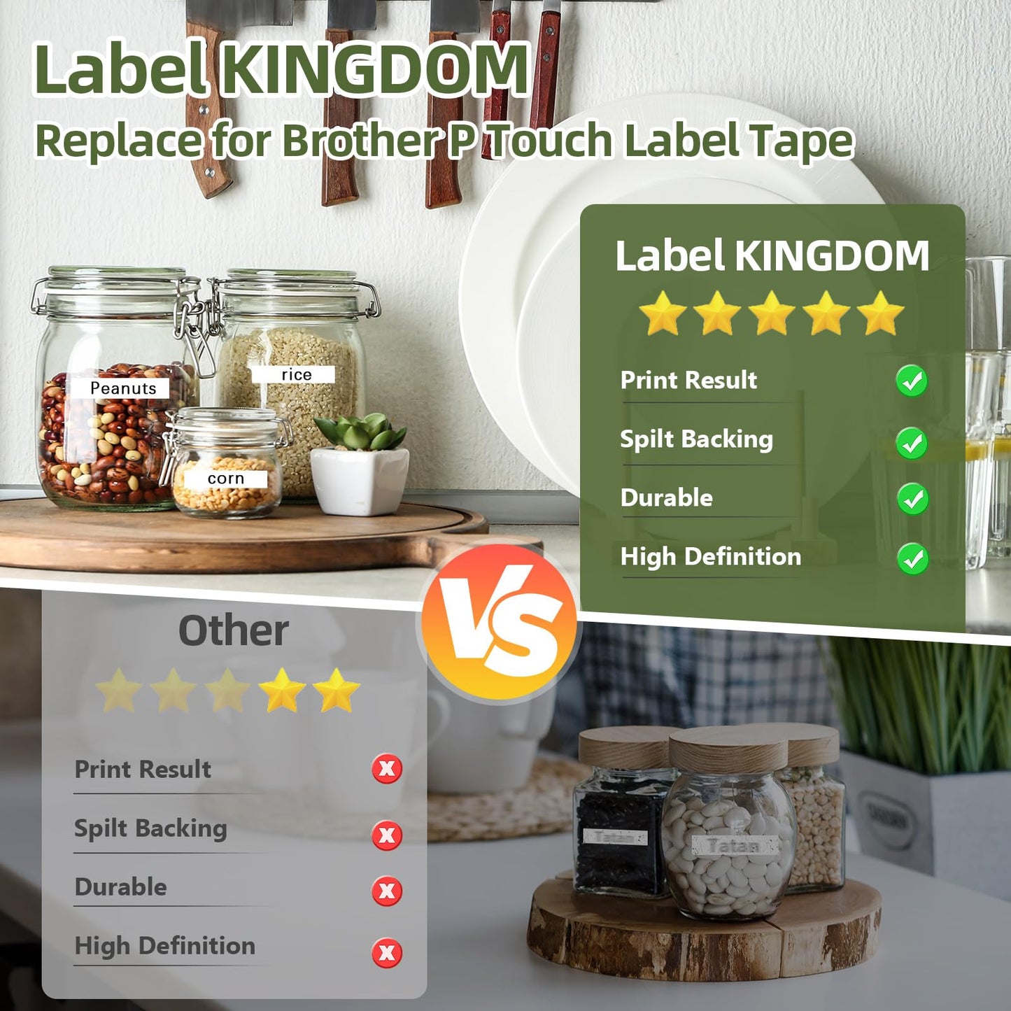 Label KINGDOM Compatible Labels Replacement for Brother P-Touch Label Tape TZe-231 TZ231 12mm 0.47 Inch Laminated TZ Tapes Black on White Work with PTouch PTD210 PTH110 PTD400 Label Maker, 2-Pack