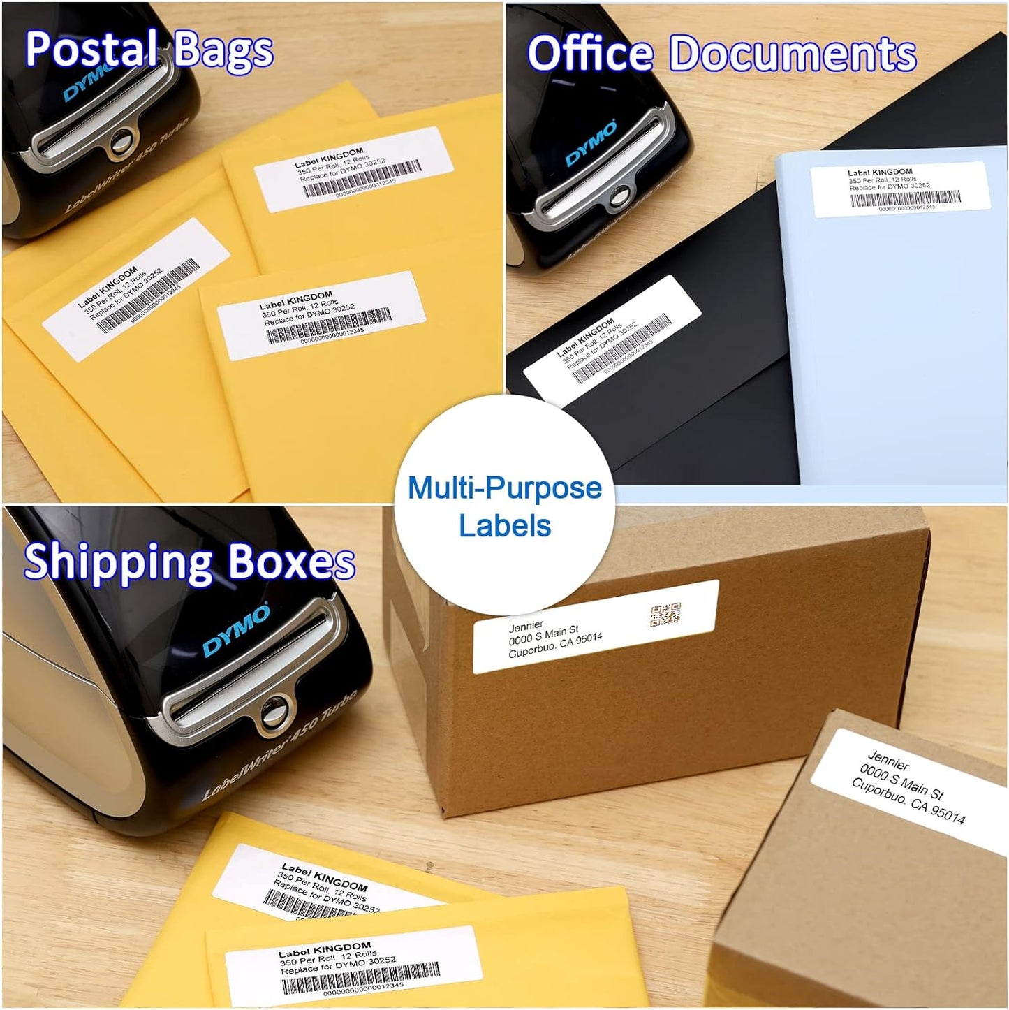 Label KINGDOM Compatible 1-1/8" x 3-1/2" Thermal Labels Replacement for DYMO 30252 Multipurpose Address Barcode Labels for DYMO Label Writer 450, 450 Twin Turbo, 4XL Desktop Printers, 12 Rolls