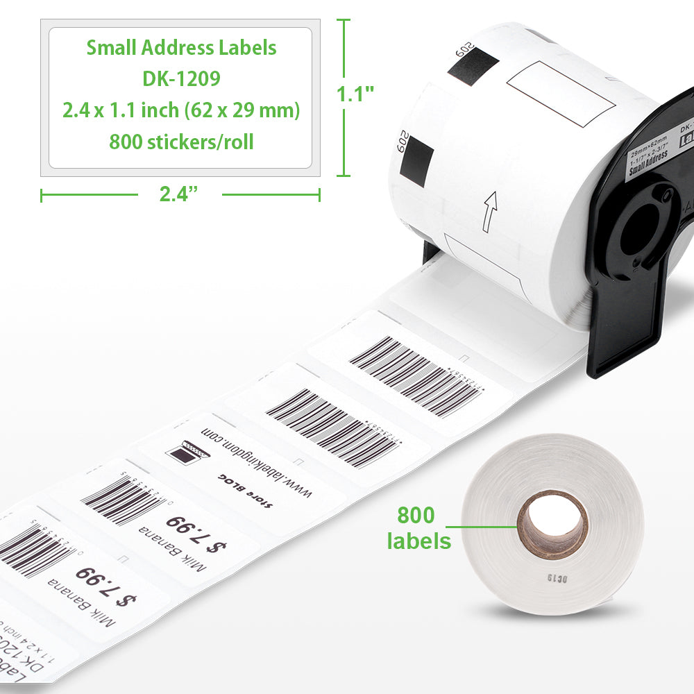 Label KINGDOM Replace Brother (2.4 x 1.1 in) DK-1209 White Label for Small Address/Barcode Labels, Roll of 800 Stickers use with QL-800 Printer, 29 x 62mm (5 Rolls+ 1 Reusable Cartridges)