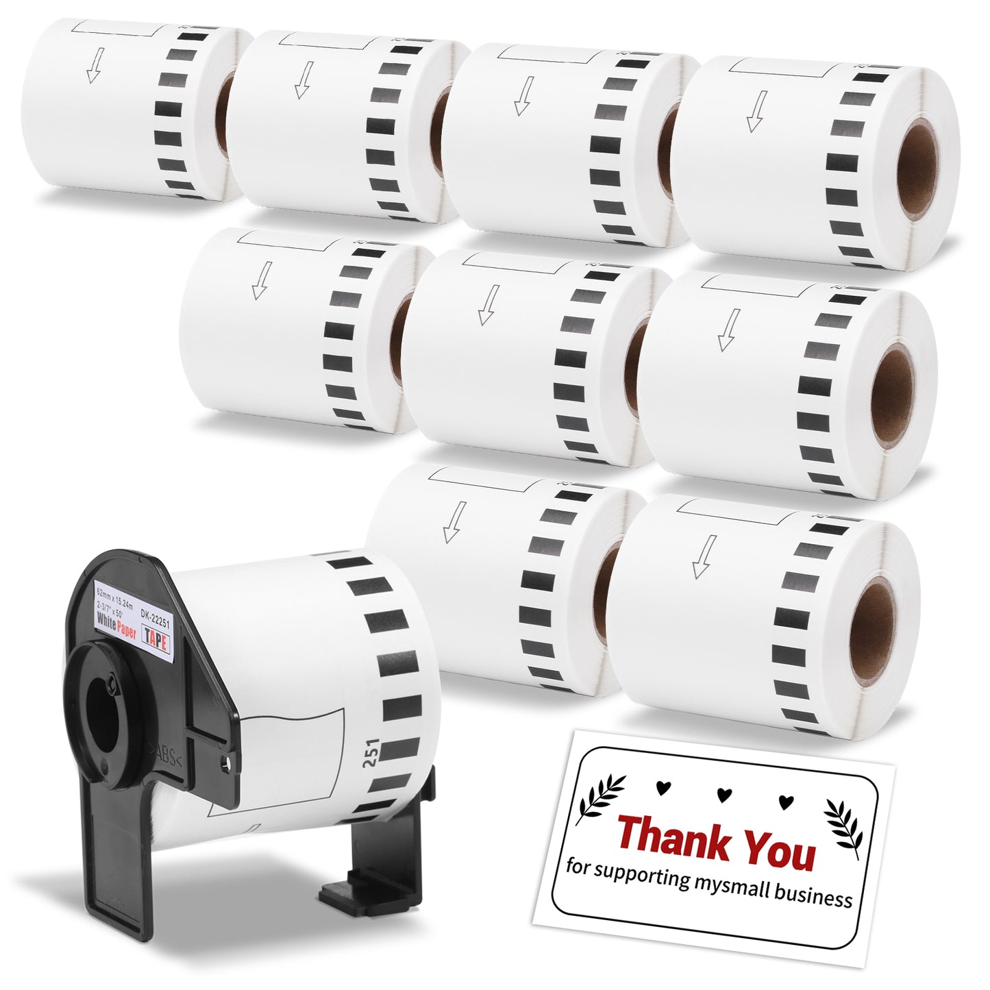 Label KINGDOM 2.4" Continuous Length Label Replace for Brother DK-2251 Black/Red on White Paper Tape, 1 Roll 50 Feet, Use with Brother QL-800, QL-810W Printer for Packing/Shipping, (10 Rolls+ 1 Frame)