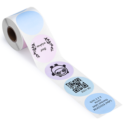 Label KINGDOM 2 Inch Thermal Label, Black on Pink/Blue/Green/Purpel, 1 Roll of 400 Circle Sticker Self-Adhesive Round Label for Multi-Purpose use, Compatible for Direct Thermal Printer