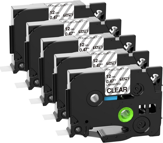 Label KINGDOM Clear Label 12mm 0.47 Inch Tape Replacement for Brother P-Touch Label Tape TZE-131 Tze131 Black on Clear for PT-D210 PTH110 PTD220 PTD410 PTD400, 26.2 Feet (8M), 5 Pack