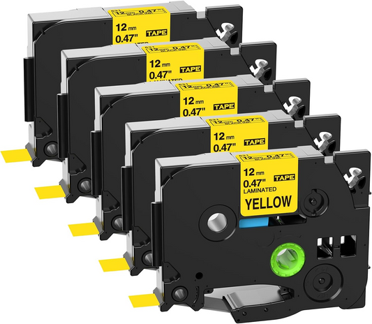 Label KINGDOM Yellow Tape Replace for Brother TZe-631 Tz-631 Black on Yellow Label Tape 12mm 0.47 Inch Laminated Work with P-Touch Label Maker PT-D210 PT-H110 PT-D220 PTD400 PT-D600 PT1280, 5-Pack