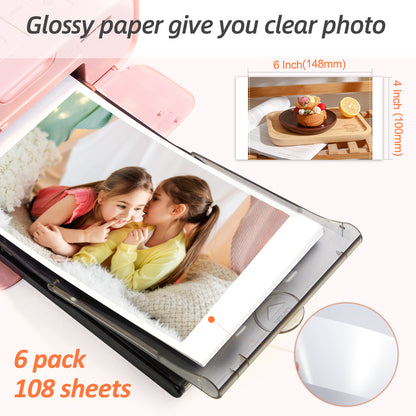 2 Pack Compatible with Canon Selphy CP1300 Ink and Paper, KP-108IN 6 Color Ink Cassette and 216 Sheets 4x6 Photo Paper Glossy for Selphy CP1500, CP1200, CP910, CP910, CP900,CP800 Photo Printer