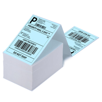 Label KINGDOM Thermal Label Printer Paper, 4"x 6" 500-Fanfold Blue Stickers for Polono, Phomemo Direct Thermal Printer for Shipping Address Label, 1 Roll