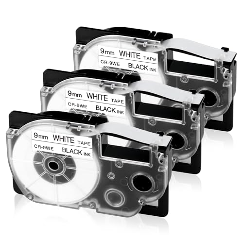 Label KINGDOM XR-9WE2S 9mm Label Tape Replacement for Casio XR9WE2S 3/8'' Black on White Label Tape Compatible with Casio Label Printers KL-120 KL-60 KL-100 KL750B KL750 KL7200,3-Pack