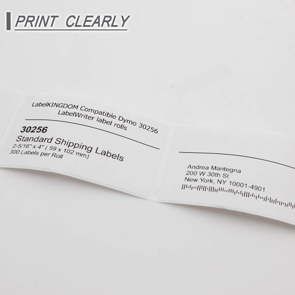 Label KINGDOM 30256 Paper Roll Replace for Dymo Standard Large Shipping Labels 2-5/16'' x 4'' LW White Labels for Label Writer 450 Twin Turbo Duo (59 mm x 102 mm, 300/Roll, 1 Roll)