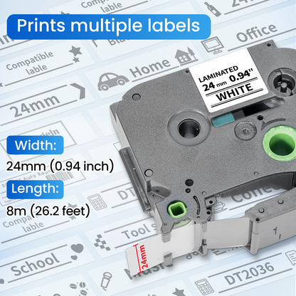 10 Pack Compatible with Brother P Touch 24mm 0.94” TZe-251 TZ TZe251 Tape Work with PT-D610BT D600 700 P710BT PTP750W label maker, 1” Laminated White Label Maker Tape Tze251