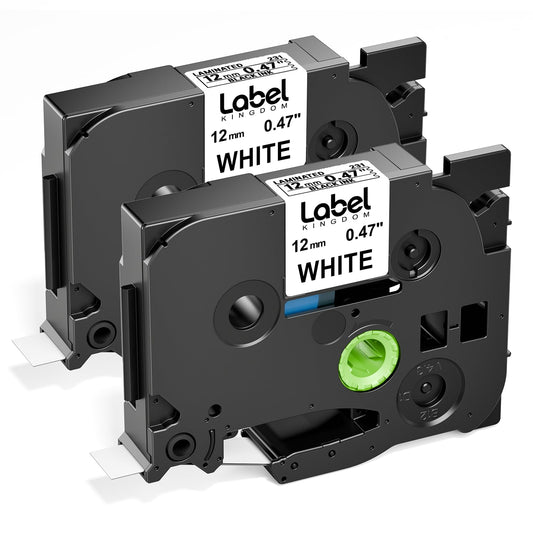 Label KINGDOM Compatible Labels Replacement for Brother P-Touch Label Tape TZe-231 TZ231 12mm 0.47 Inch Laminated TZ Tapes Black on White Work with PTouch PTD210 PTH110 PTD400 Label Maker, 2-Pack