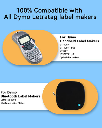 2 X Refills Replace for Dymo Letratag Label Maker LT-100H LT-100T, Compatible with Dymo LetraTag 91331 White Plastic Label Tape 12mm x 4m (1/2'' x 13') Ribbon