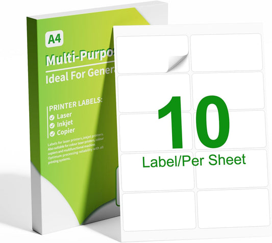 2x4 Labels, 10 Up Shipping Labels for Laser & Inkjet Printer (100 Sheets, 1000 Labels), Printable Labels 2" x 4" Compatible with 5163 18613 Labels