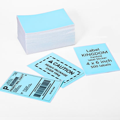 Label KINGDOM Thermal Label Printer Paper, 4"x 6" 500-Fanfold Blue Stickers for Polono, Phomemo Direct Thermal Printer for Shipping Address Label, 1 Roll