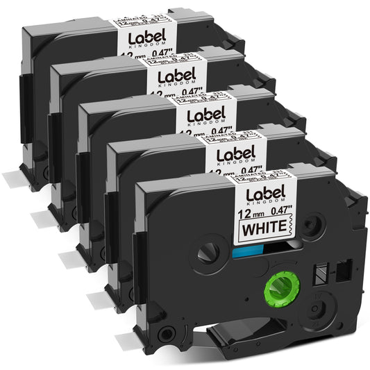 Label KINGDOM Compatible Labels Replacement for Brother P Touch Label Maker Tape (TZe-231 TZ-231) TZe Label Tape 12mm 0.47 Inch Laminated Black on White for PT-D210 PT-H110 PT-1880 PT-D400, 5-Pack