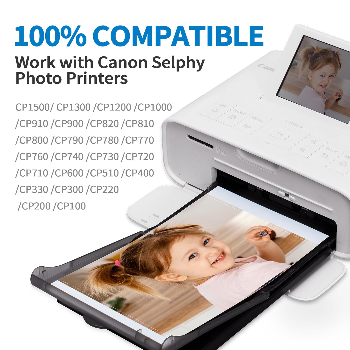 Replace Canon Selphy CP1300 Paper and Ink KP-108IN Glossy Photo Paper for Canon Selphy CP1500 CP1200 CP1000 CP910 CP800 CP790 Photo Printer, 108 Sheets 4 x 6 Photo Paper + 3 Color Ink Cartridge