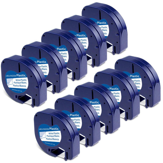 Label KINGDOM 10-Pack Replace for Dymo LetraTag Refills 91331 S0721660 Plastic Label Maker Tape Used for Dymo LetraTag LT100H Plus QX50, 1/2 Inch x 23 Feet, Black on White