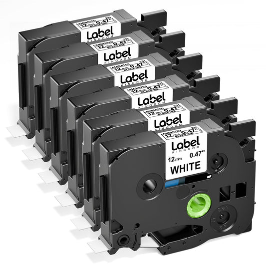 Label KINGDOM Compatible Label Tape Replacement for Brother TZe-231 TZe231 P Touch Label Tape 12mm 0.47'' Laminated White TZ-231 for PTouch Label Maker PT-D210 PT-H110 PT-D400AD PT-P710BT, 6-Pack