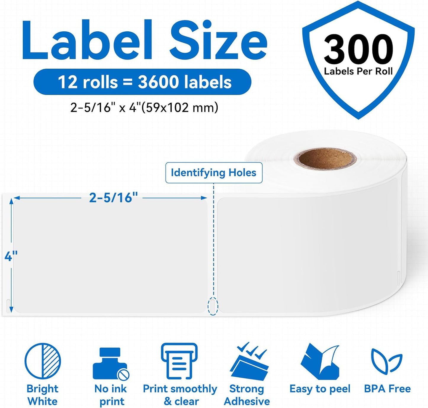 Label KINGDOM 30256 Paper Roll Replace for Dymo Standard Large Shipping Labels 2-5/16'' x 4'' LW White Labels for Label Writer 450 Twin Turbo Duo (59 mm x 102 mm, 300/Roll, 1 Roll)